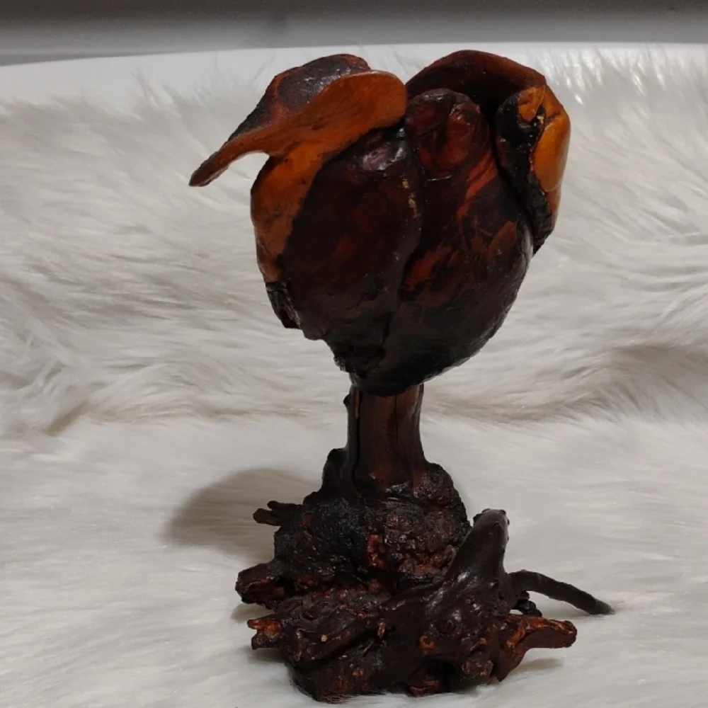 Office) SALE! Hand Carved Wooden Burl Wood Rose Flower Vtg Art Sculpture